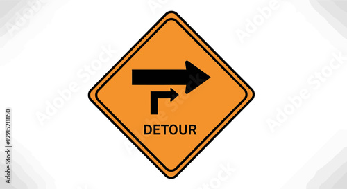 Detour road sign with arrow.