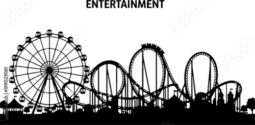 Entertainment horizontal banner, amusement park rides Vector Art