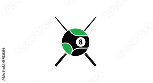 Eight Ball and Crossed Cues on White Background.