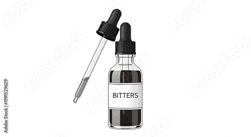 Elegant Bitters Bottle with Dropper for Culinary and Beverage Use.