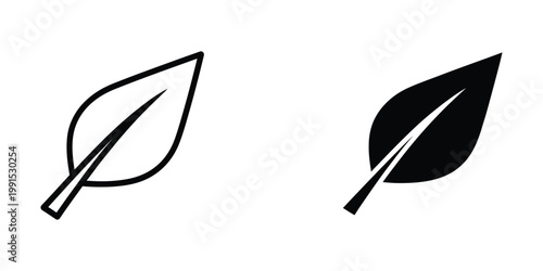 Foto Comparison of outlined and filled leaf illustrations with petioles