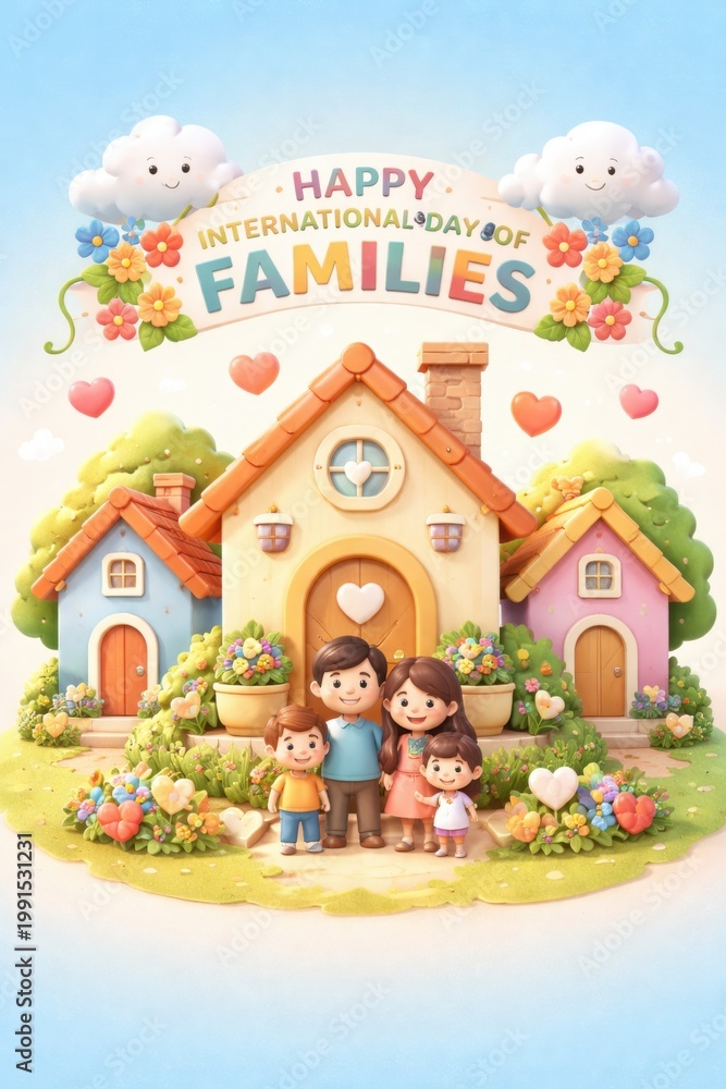 Fototapeta premium Cute family home illustration celebrating international day of family love care unity happiness