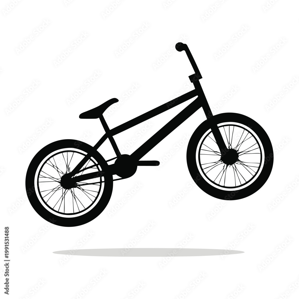 Naklejka premium BMX Bike Silhouette: A sleek, black silhouette of a BMX bike against a minimalist background, embodying the thrill of cycling and sport.