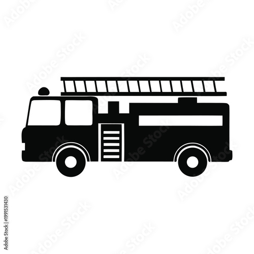 Emergency Vehicle Silhouette: A bold monochrome image of a fire engine, a symbol of bravery and readiness. This image embodies the essence of emergency response and community safety.