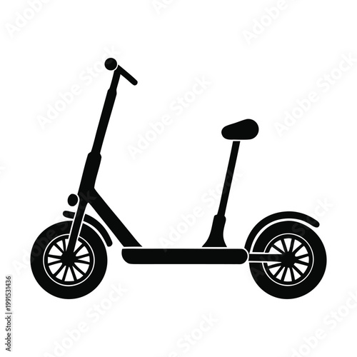 Electric Scooter Icon: Sleek silhouette of a modern electric scooter, ideal for urban commuting and eco-friendly transportation, highlighting innovation and sustainable mobility.