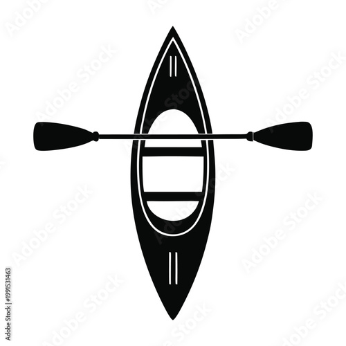 Canoe Adventure: An overhead view captures a canoe and paddle in a sleek, minimalist design, ready to set sail for adventure on the water. Evoking a sense of freedom, travel, and the open sea.