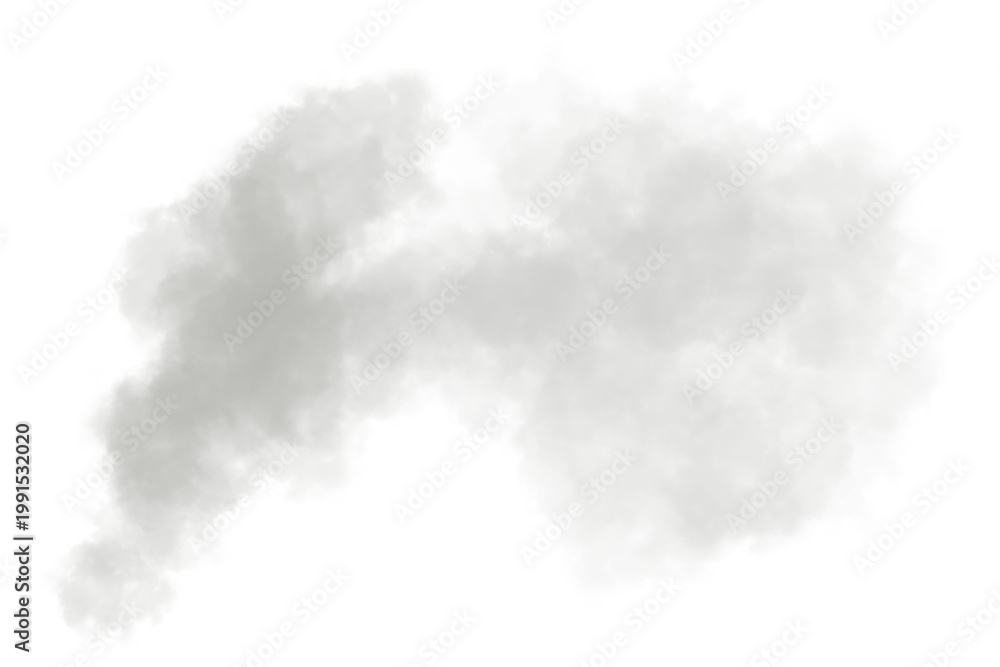 Fototapeta premium Nube de vapor blanco densa aislada sobre fondo negro, textura de humo abstracto o neblina atmosférica con fondo transparente
