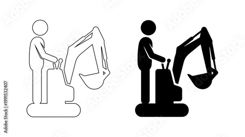 Mini Excavator Operator Silhouette Vector Icon for Construction and Engineering Project