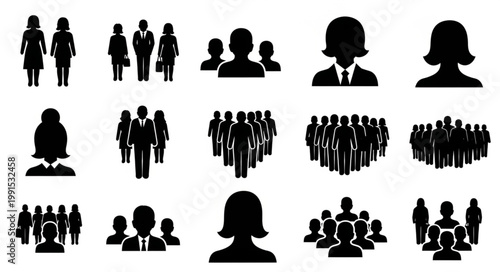 Collection of Diverse Business People Silhouettes Representing Teamwork and Collaboration.