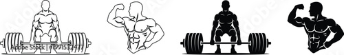Bodybuilding Fitness Icon Set Vector Illustration of Gym Muscle Man and Deadlift Barbell