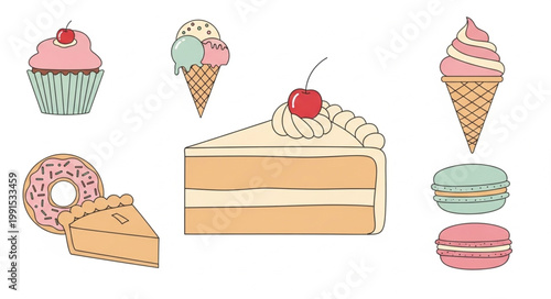Assortment of Sweet Desserts and Treats Collection.