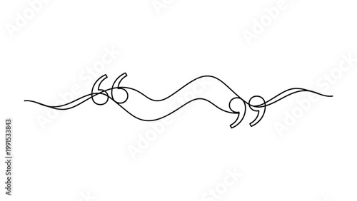 Continuous single line drawing of opening and closing quotation marks. Continuous line style. Hand drawn. Line art. Vector design. illustration