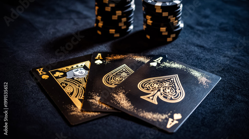 Luxury Black and Gold Playing Cards with Ace of Spades and King