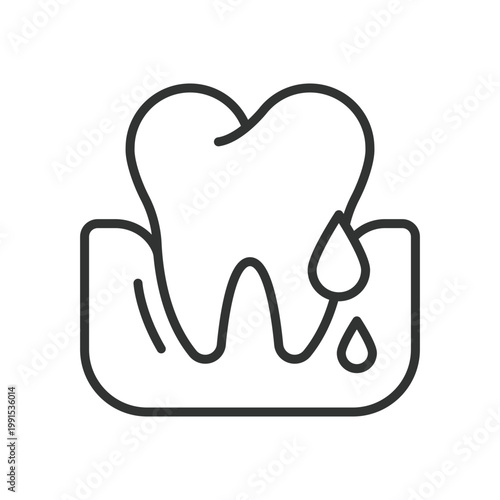 Tooth bleeding condition, icon in line design. tooth, bleeding, dental, gum, pain, problem, care on white background vector. tooth bleeding condition editable stroke icon