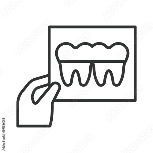 Dental xray analysis, icon in line design. dental, xray, analysis, teeth, scan, diagnosis, clinic on white background vector. dental xray analysis editable stroke icon