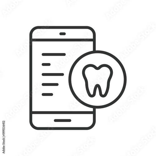 Dental mobile app, icon in line design. dental, mobile, app, smartphone, health, care, tooth on white background vector. dental mobile app editable stroke icon