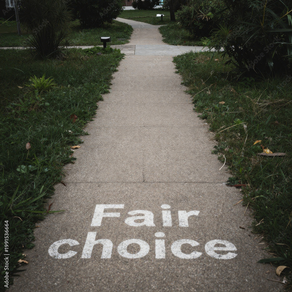 Obraz premium Path labeled fair choice representing structured decision making guided options and perceived fairness within political systems