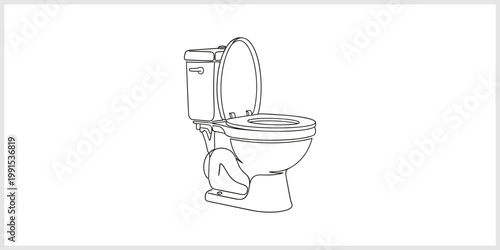 Modern Toilet Bowl With Open Seat and Lid - Line Art