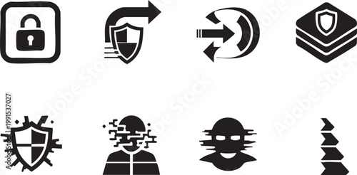 Cyber Security and Data Identity Protection Glyph Icon Set with Network Privacy Symbols