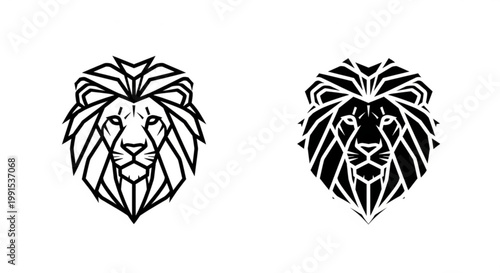 Geometric Lion Head Icon in Black and White, Stylized Wild Animal Symbol