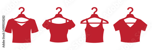 Clothes hanger icon set. Tee shirt with hanger sign. Fabric sport wear symbol. Laundry and Fashion .Tee shirt with hanger sign. Fabric sport wear symbol. tshirt on hanger icon set, clothing store sign