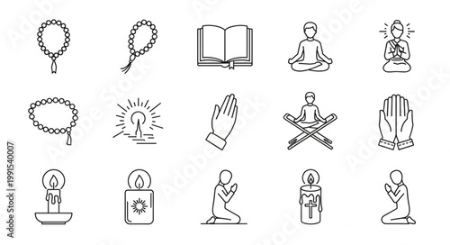 Collection of Religious Symbols and Practices Icons.