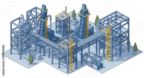 Industrial Factory Building Structure with Steel Framework.