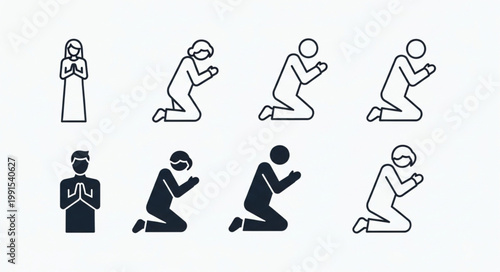 Collection of prayer icons in different styles and poses.