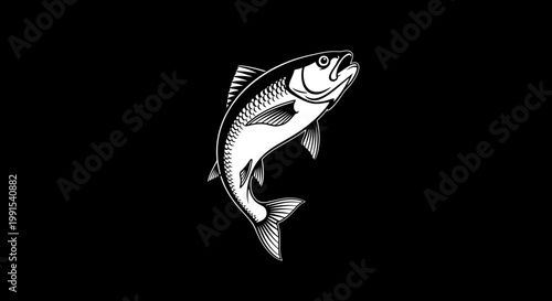 Elegant Black and White Illustration of a Swimming Fish.