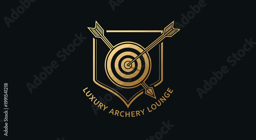 Elegant Gold Archery Lounge Logo on Black Background.