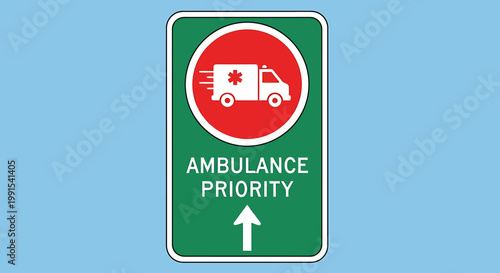 Emergency Ambulance Priority Road Sign Directing Traffic Upwards.