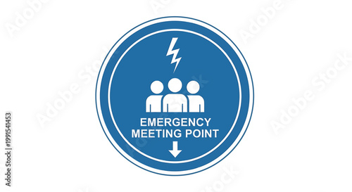 Emergency Meeting Point Sign Indicating Designated Assembly Area for Safety.