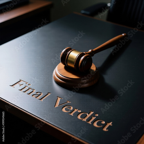 Gavel on document labeled final verdict representing judicial authority decision making and conclusion within political legal systems