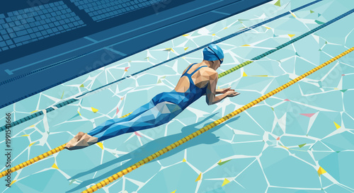 Female Swimmer Gliding Through Water in a Competitive Swimming Pool.
