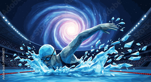 Female Swimmer in Competitive Swimming Event.