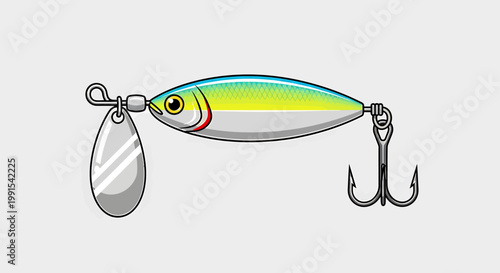 Fishing Lure with Hooks and Spoon.
