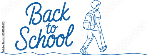 Blue Line Drawing of Student with Backpack and 