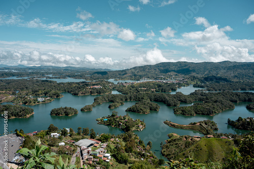 Guatapé landscape featuring peñol-guatapé reservoir with many islands