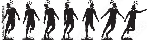 Soccer player silhouettes, kicking ball vector icons, sports illustrations, athletic poses