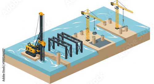 Industrial Offshore Oil Platform with Drilling Equipment.