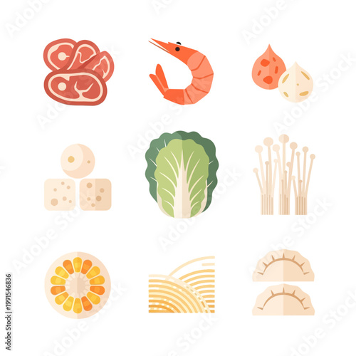 Vibrant Illustrations of Essential Fresh Ingredients for Healthy Cooking and Diverse Culinary Dishes