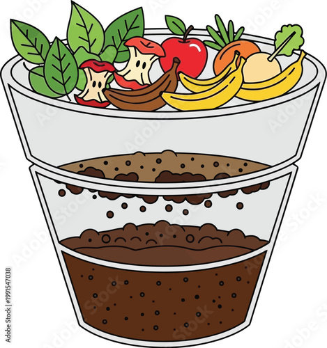 Composting food waste process organic recycling vector illustration