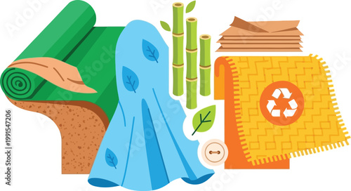 Sustainable materials eco friendly fabric paper bamboo vector illustration