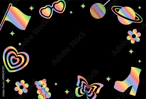 Holographic Rainbow Icon Frame for LGBTQ+ Pride Month, Cute Y2K Style Stickers