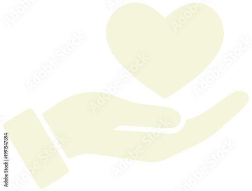 Beige Silhouette of Hand Holding Heart Icon Isolated on Transparent PNG