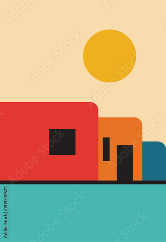 Design wall art classic old building with perspective view bold