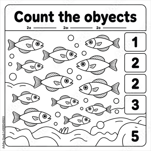 Count the math worksheet with fish for kids counting
