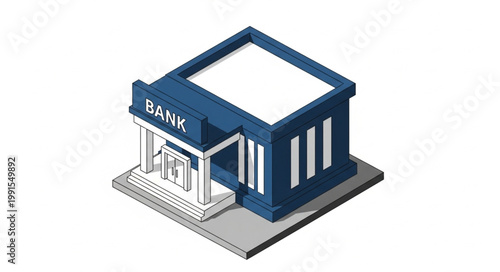 Isometric Bank Building Illustration with Modern Design.