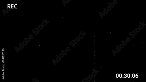 Rec VHS overlay animation with 1 minute timer, black background. Video camera recorder screen overlay