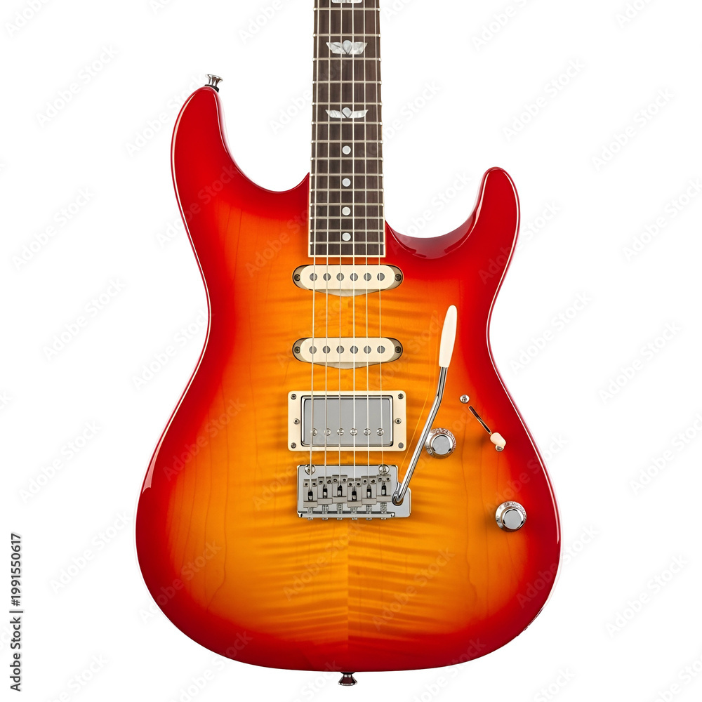 Fototapeta premium Vibrant Sunburst Electric Guitar with Modern Design and Bright Finish